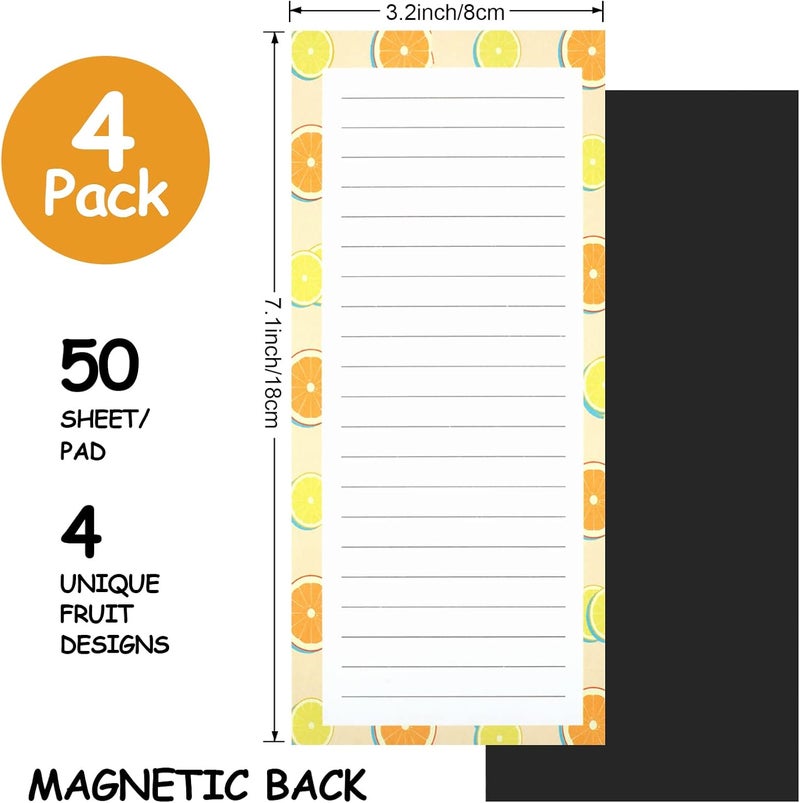 Joyberg 4 Pack Magnetic Notepads for Refrigerator, Grocery List Magnet Pad for Fridge, Fruit Design Magnetic Grocery List Pad for Fridge, Full Magnet Back Shopping Lists, 50 Sheets Per Note Pads - Image 2